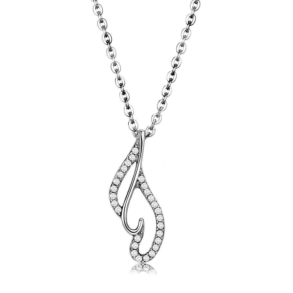 MADA089 - High polished (no plating) Stainless Steel Chain Pendant with AAA Grade CZ  in Clear