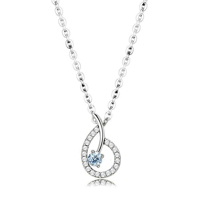 MADA090 - High polished (no plating) Stainless Steel Chain Pendant with AAA Grade CZ  in Sea Blue