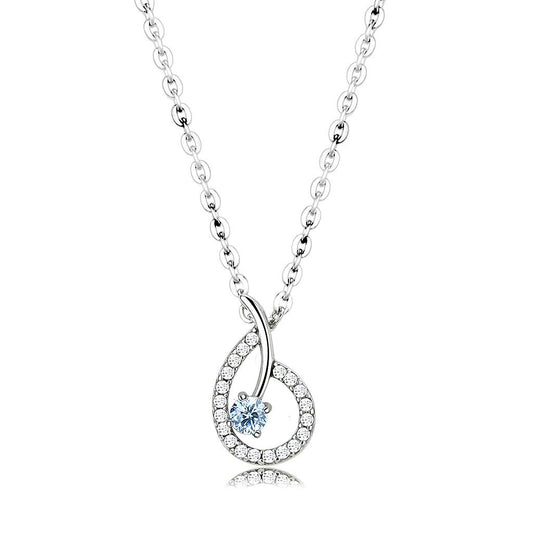 MADA090 - High polished (no plating) Stainless Steel Chain Pendant with AAA Grade CZ  in Sea Blue