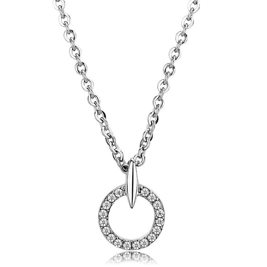 MADA091 - High polished (no plating) Stainless Steel Chain Pendant with AAA Grade CZ  in Clear