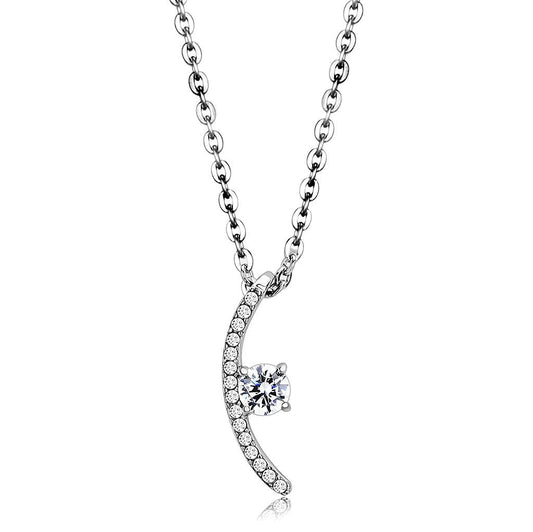 MADA092 - High polished (no plating) Stainless Steel Chain Pendant with AAA Grade CZ  in Clear
