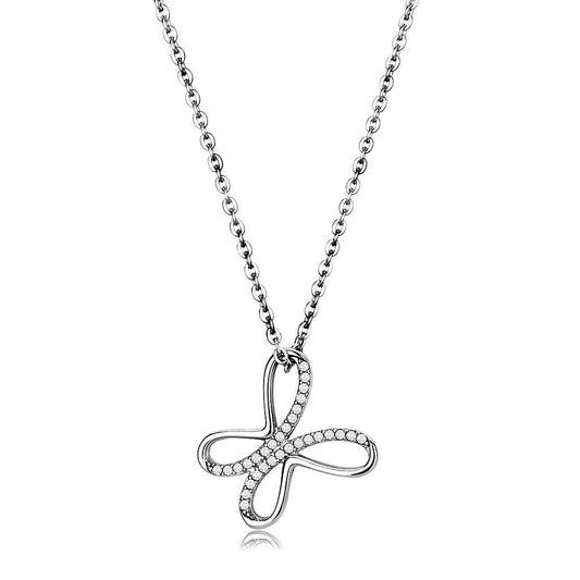 MADA093 - High polished (no plating) Stainless Steel Chain Pendant with AAA Grade CZ  in Clear