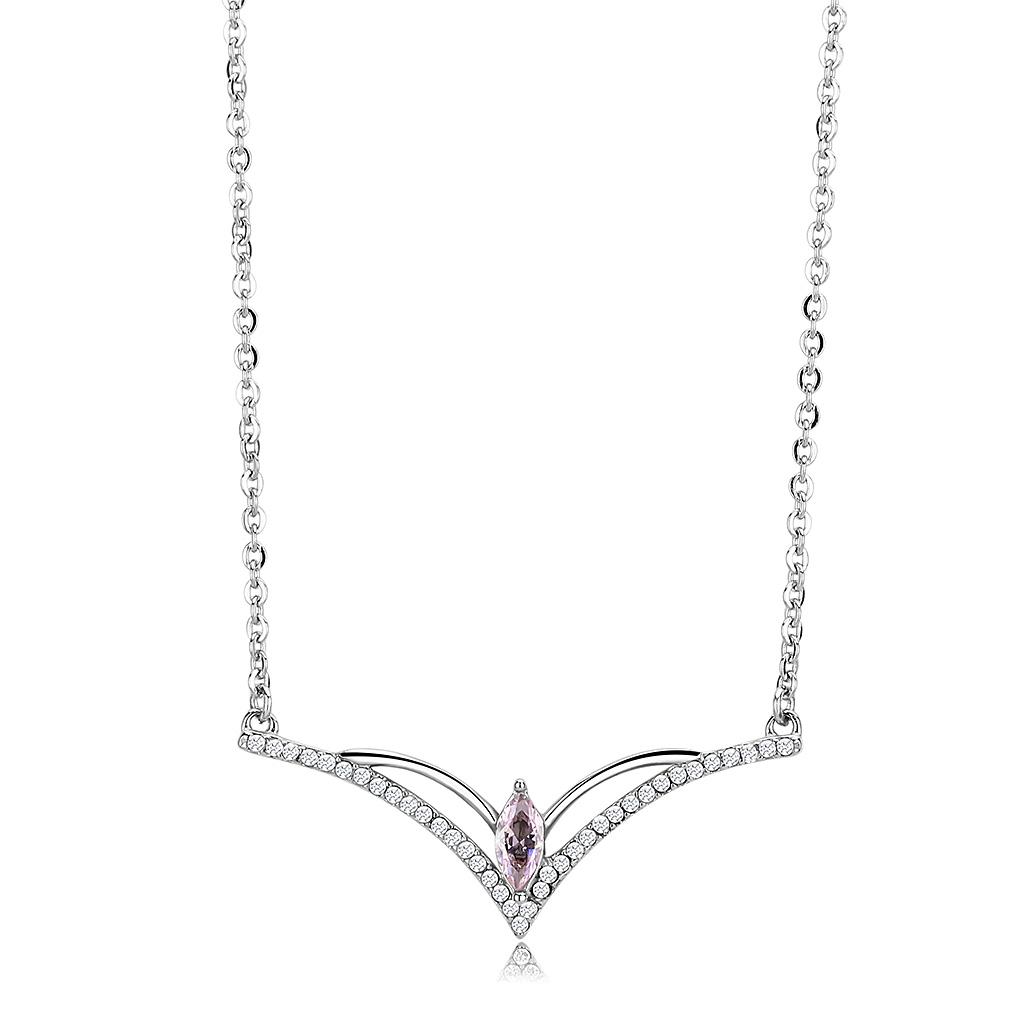 MADA094 - High polished (no plating) Stainless Steel Chain Pendant with AAA Grade CZ  in Light Rose