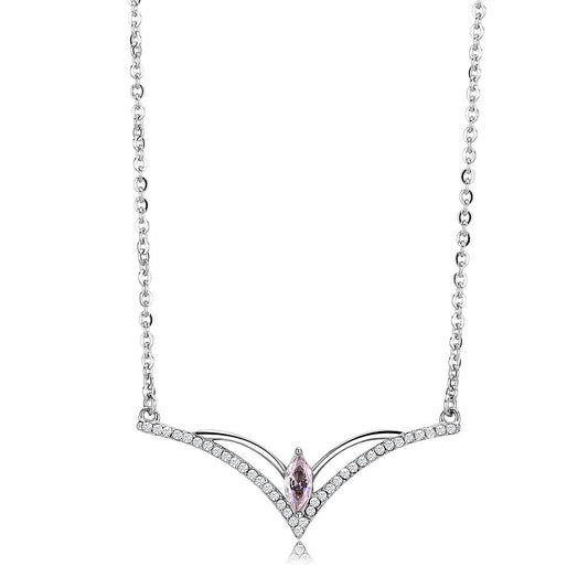 MADA094 - High polished (no plating) Stainless Steel Chain Pendant with AAA Grade CZ  in Light Rose