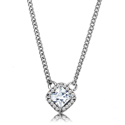 MADA096 - High polished (no plating) Stainless Steel Chain Pendant with AAA Grade CZ  in Clear