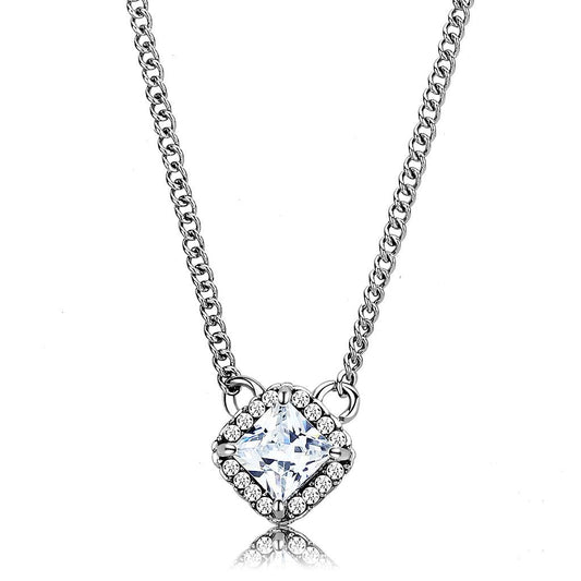 MADA096 - High polished (no plating) Stainless Steel Chain Pendant with AAA Grade CZ  in Clear