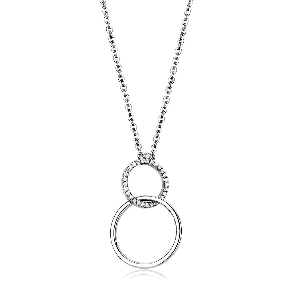 MADA097 - High polished (no plating) Stainless Steel Chain Pendant with AAA Grade CZ  in Clear