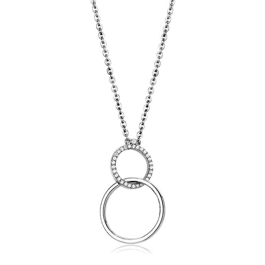 MADA097 - High polished (no plating) Stainless Steel Chain Pendant with AAA Grade CZ  in Clear