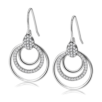 MADA099 - High polished (no plating) Stainless Steel Earrings with AAA Grade CZ  in Clear
