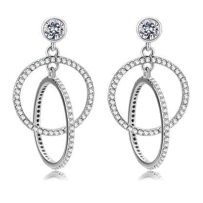 MADA100 - High polished (no plating) Stainless Steel Earrings with AAA Grade CZ  in Clear