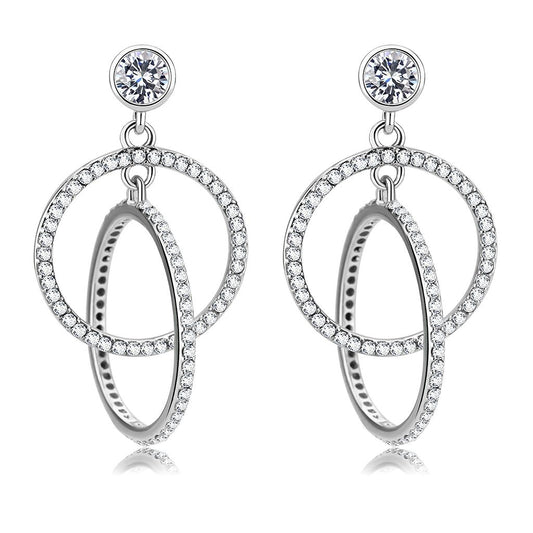 MADA100 - High polished (no plating) Stainless Steel Earrings with AAA Grade CZ  in Clear
