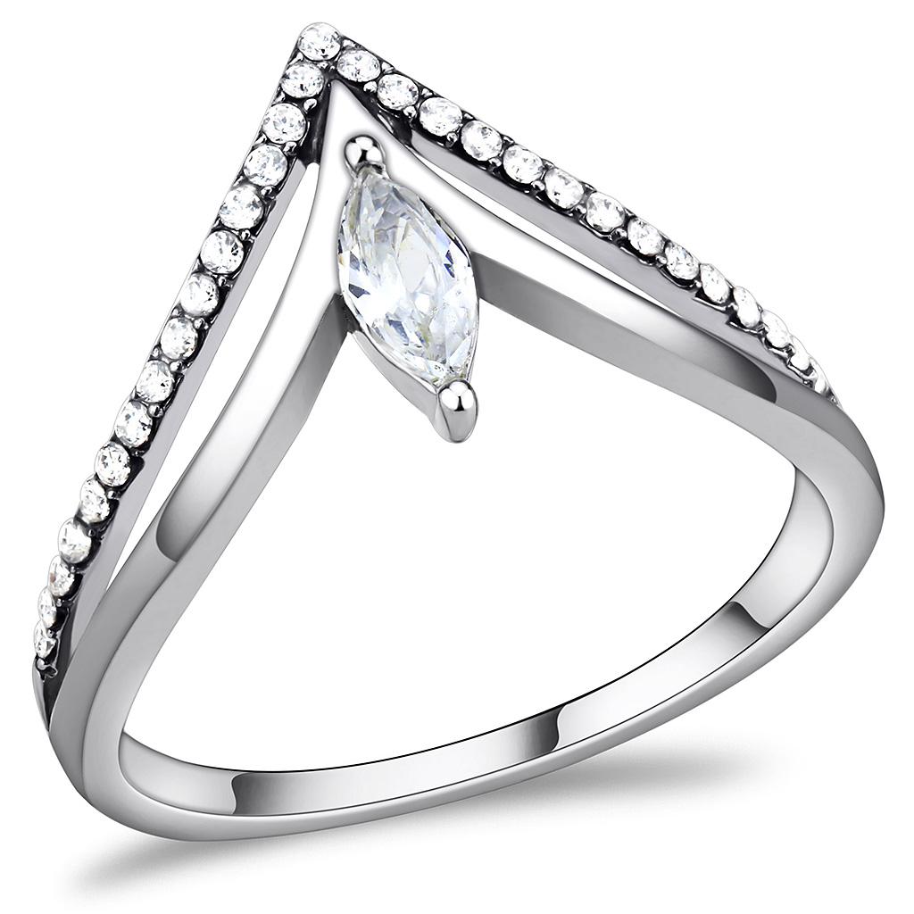 MADA109 - High polished (no plating) Stainless Steel Ring with AAA Grade CZ  in Clear
