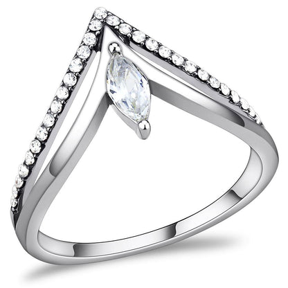 MADA109 - High polished (no plating) Stainless Steel Ring with AAA Grade CZ  in Clear