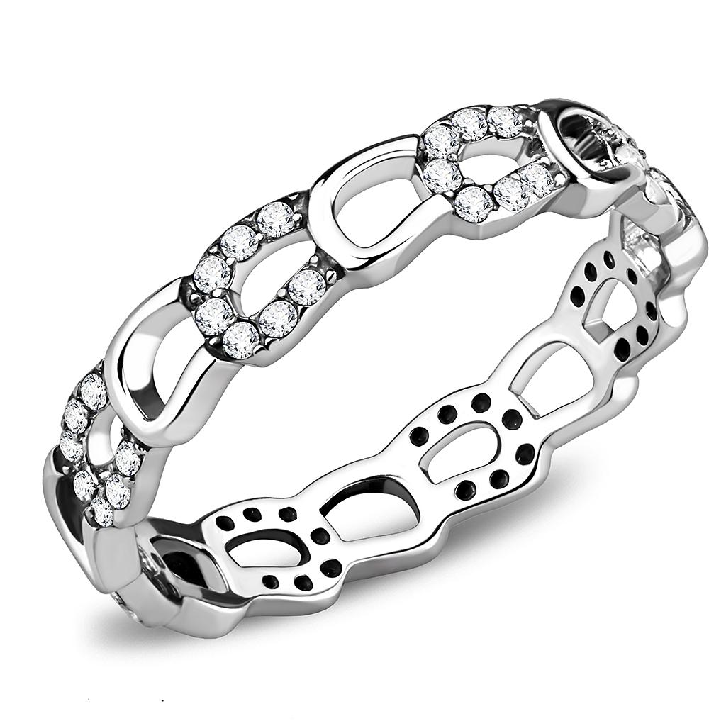 MADA111 - High polished (no plating) Stainless Steel Ring with AAA Grade CZ  in Clear