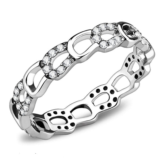 MADA111 - High polished (no plating) Stainless Steel Ring with AAA Grade CZ  in Clear