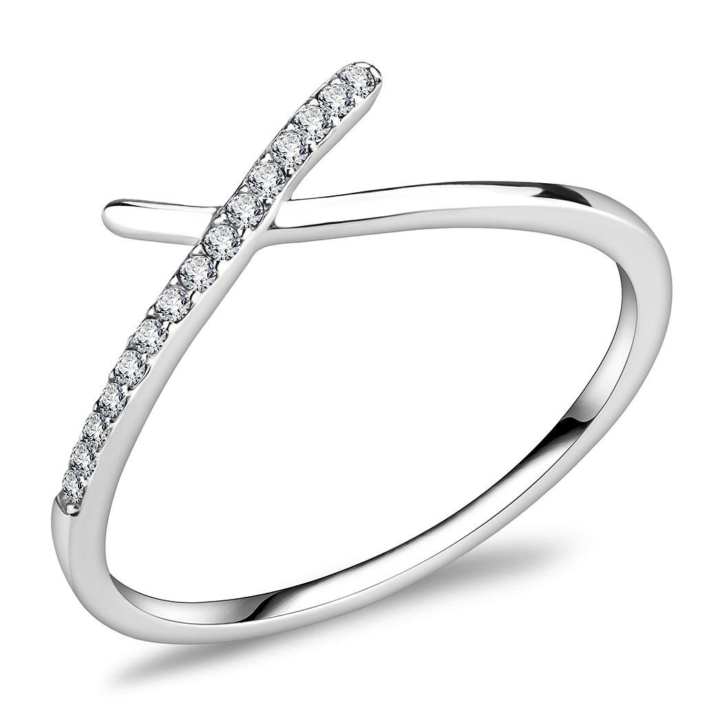 MADA112 - High polished (no plating) Stainless Steel Ring with AAA Grade CZ  in Clear