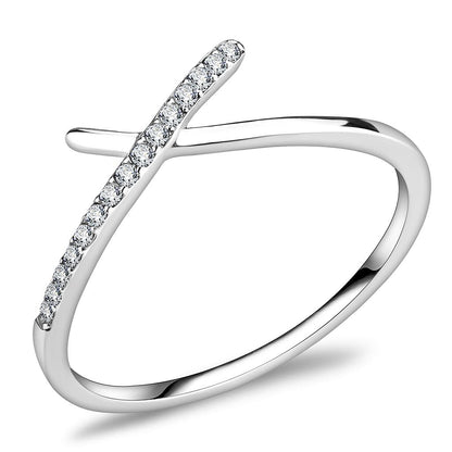 MADA112 - High polished (no plating) Stainless Steel Ring with AAA Grade CZ  in Clear