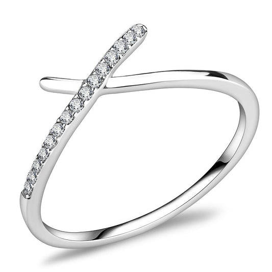 MADA112 - High polished (no plating) Stainless Steel Ring with AAA Grade CZ  in Clear