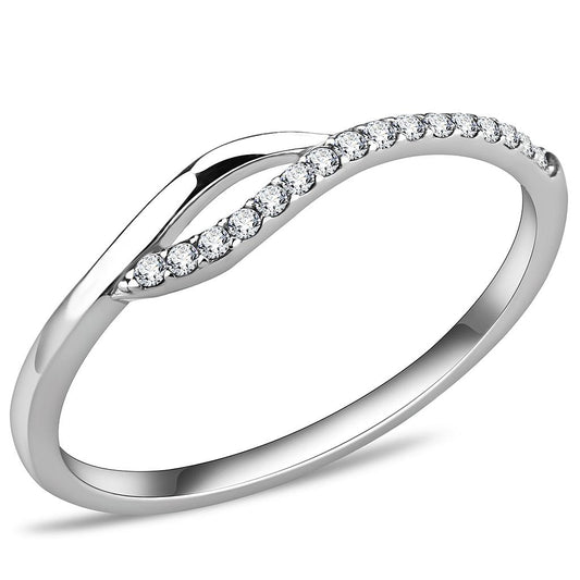 MADA113 - High polished (no plating) Stainless Steel Ring with AAA Grade CZ  in Clear