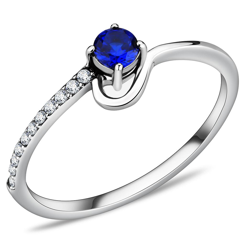 MADA114 - High polished (no plating) Stainless Steel Ring with AAA Grade CZ  in London Blue