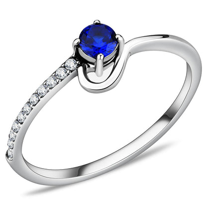 MADA114 - High polished (no plating) Stainless Steel Ring with AAA Grade CZ  in London Blue