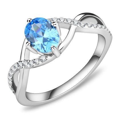 MADA117 - High polished (no plating) Stainless Steel Ring with AAA Grade CZ  in Sea Blue