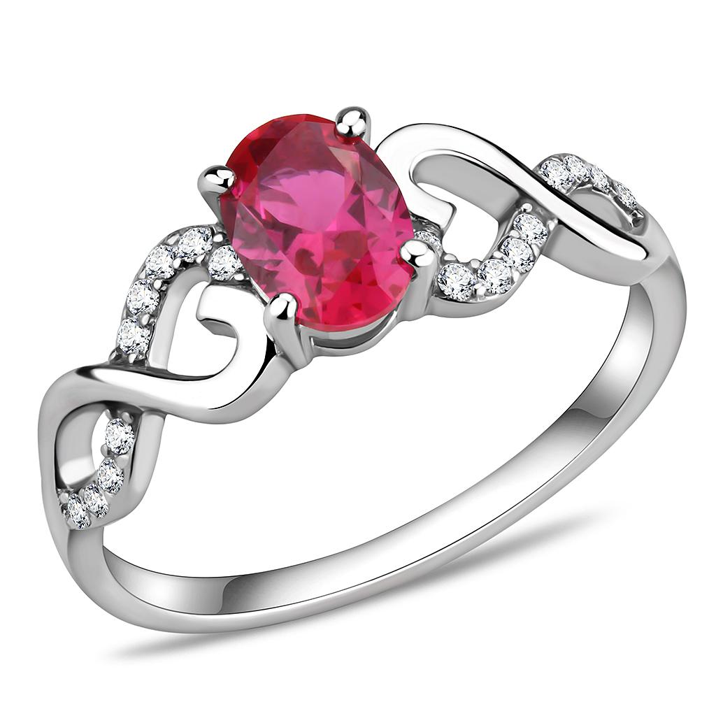 MADA119 - High polished (no plating) Stainless Steel Ring with AAA Grade CZ  in Ruby