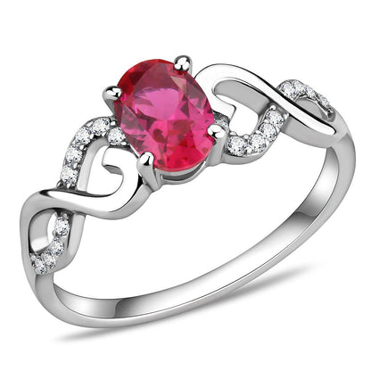 MADA119 - High polished (no plating) Stainless Steel Ring with AAA Grade CZ  in Ruby