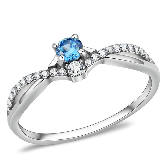 MADA120 - High polished (no plating) Stainless Steel Ring with AAA Grade CZ  in Sea Blue