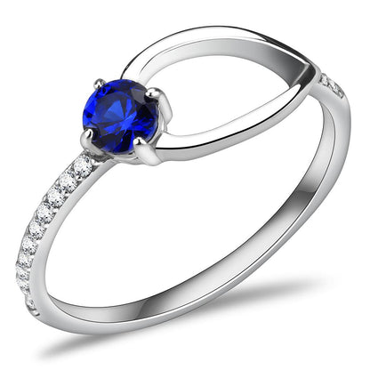 MADA121 - High polished (no plating) Stainless Steel Ring with AAA Grade CZ  in London Blue