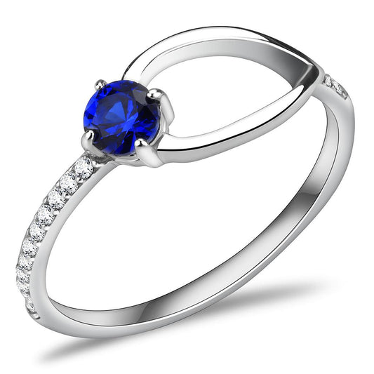 MADA121 - High polished (no plating) Stainless Steel Ring with AAA Grade CZ  in London Blue