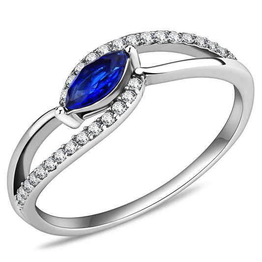 MADA122 - High polished (no plating) Stainless Steel Ring with AAA Grade CZ  in London Blue