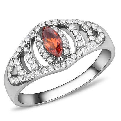 MADA123 - High polished (no plating) Stainless Steel Ring with AAA Grade CZ  in Orange