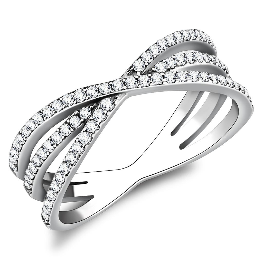 MADA124 - High polished (no plating) Stainless Steel Ring with AAA Grade CZ  in Clear