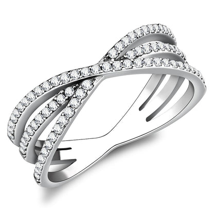 MADA124 - High polished (no plating) Stainless Steel Ring with AAA Grade CZ  in Clear