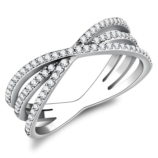 MADA124 - High polished (no plating) Stainless Steel Ring with AAA Grade CZ  in Clear