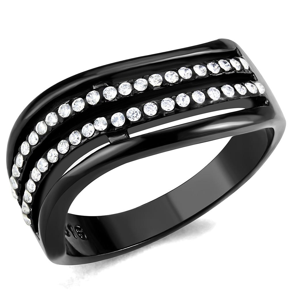 MADA126 - IP Black(Ion Plating) Stainless Steel Ring with AAA Grade CZ  in Clear
