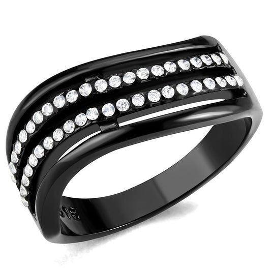 MADA126 - IP Black(Ion Plating) Stainless Steel Ring with AAA Grade CZ  in Clear