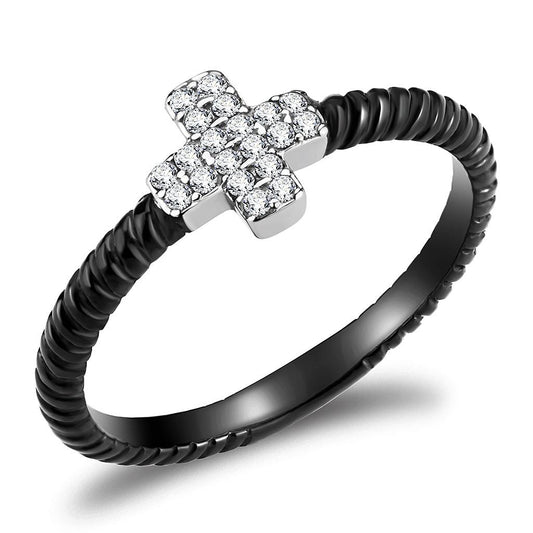 MADA127 - Two-Tone IP Black (Ion Plating) Stainless Steel Ring with AAA Grade CZ  in Clear
