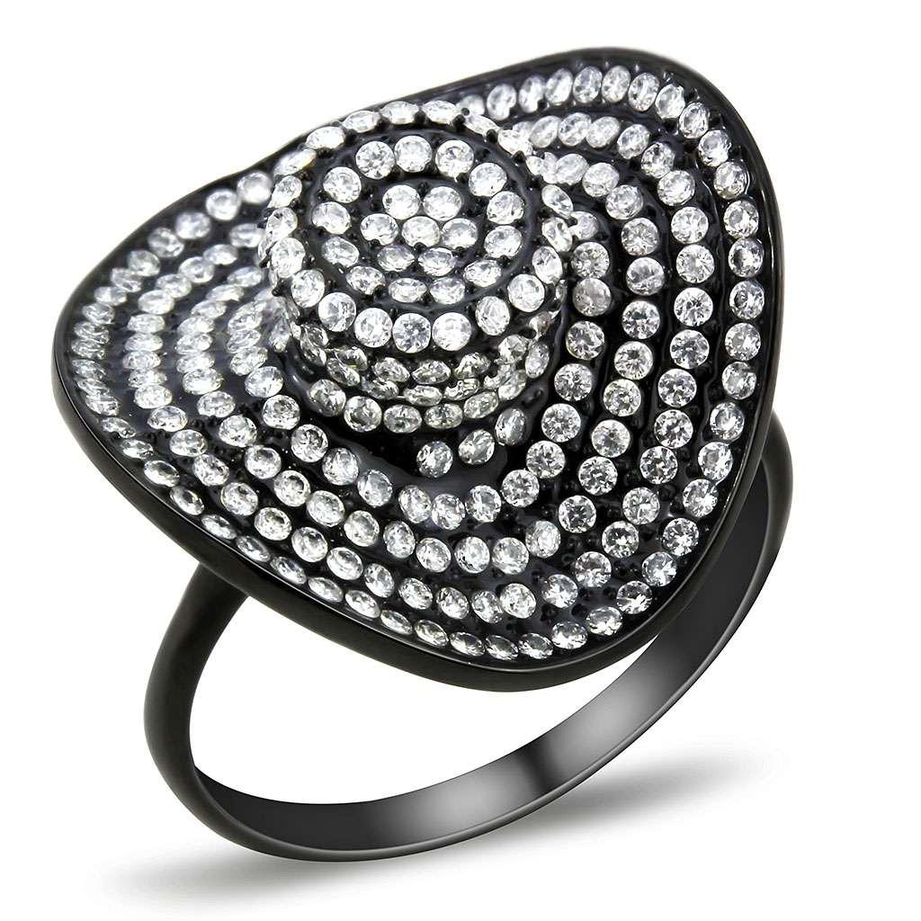 MADA128 - IP Black(Ion Plating) Stainless Steel Ring with AAA Grade CZ  in Clear