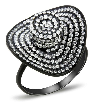 MADA128 - IP Black(Ion Plating) Stainless Steel Ring with AAA Grade CZ  in Clear