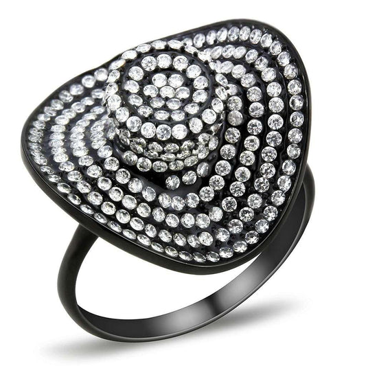 MADA128 - IP Black(Ion Plating) Stainless Steel Ring with AAA Grade CZ  in Clear
