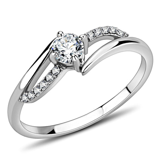 MADA144 - High polished (no plating) Stainless Steel Ring with AAA Grade CZ  in Clear