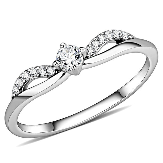 MADA146 - High polished (no plating) Stainless Steel Ring with AAA Grade CZ  in Clear