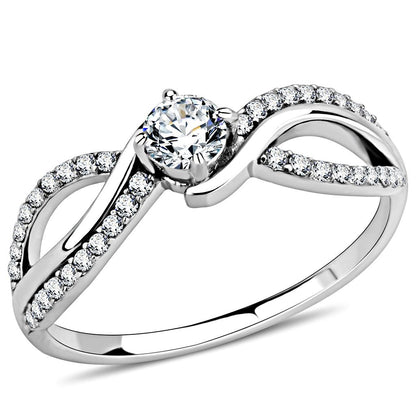 MADA147 - High polished (no plating) Stainless Steel Ring with AAA Grade CZ  in Clear