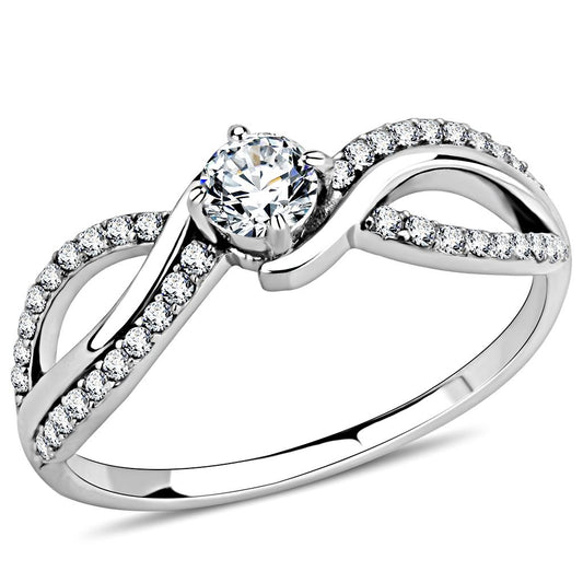 MADA147 - High polished (no plating) Stainless Steel Ring with AAA Grade CZ  in Clear