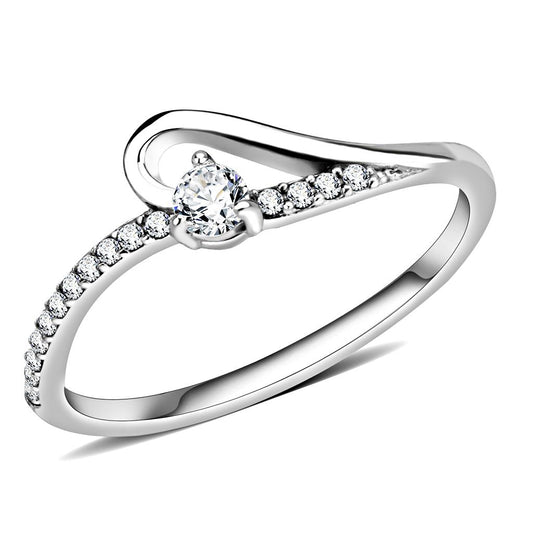 MADA148 - High polished (no plating) Stainless Steel Ring with AAA Grade CZ  in Clear