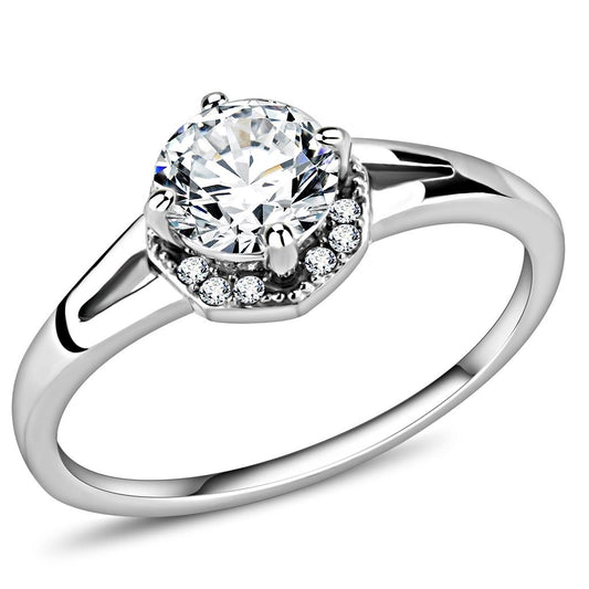 MADA150 - High polished (no plating) Stainless Steel Ring with AAA Grade CZ  in Clear