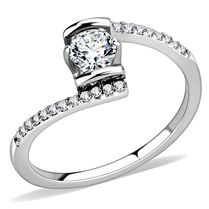 MADA151 - High polished (no plating) Stainless Steel Ring with AAA Grade CZ  in Clear