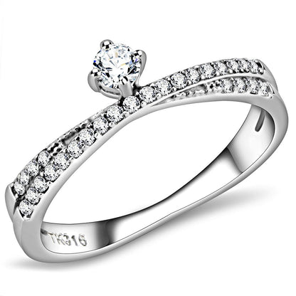 MADA153 - High polished (no plating) Stainless Steel Ring with AAA Grade CZ  in Clear
